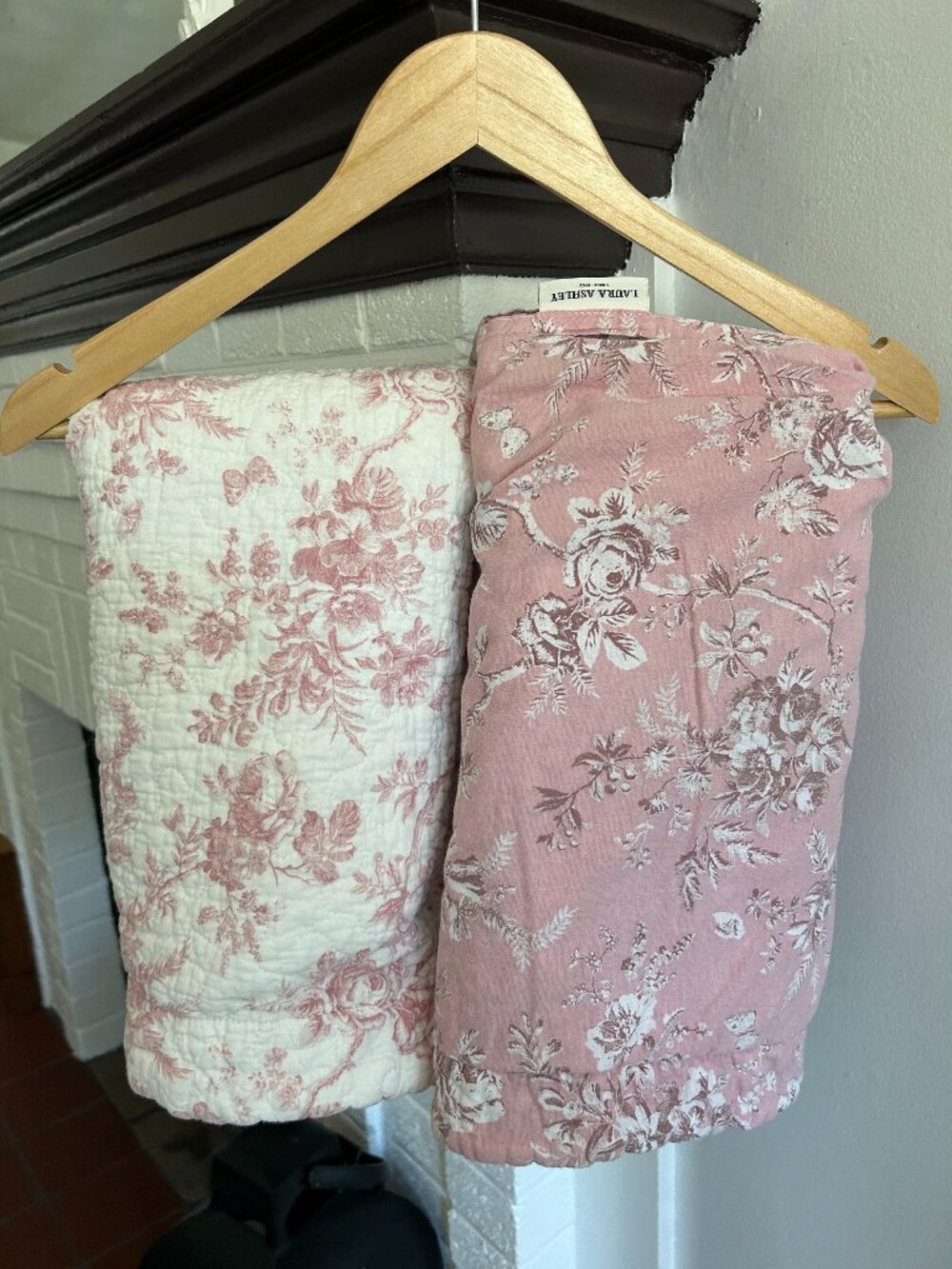 Laura Ashley Pink and White Floral Pillow Shams 100% Cotton